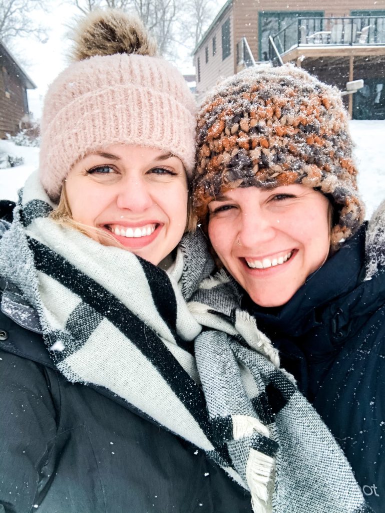 Sarah Klongerbo and friend Danae in the snow
