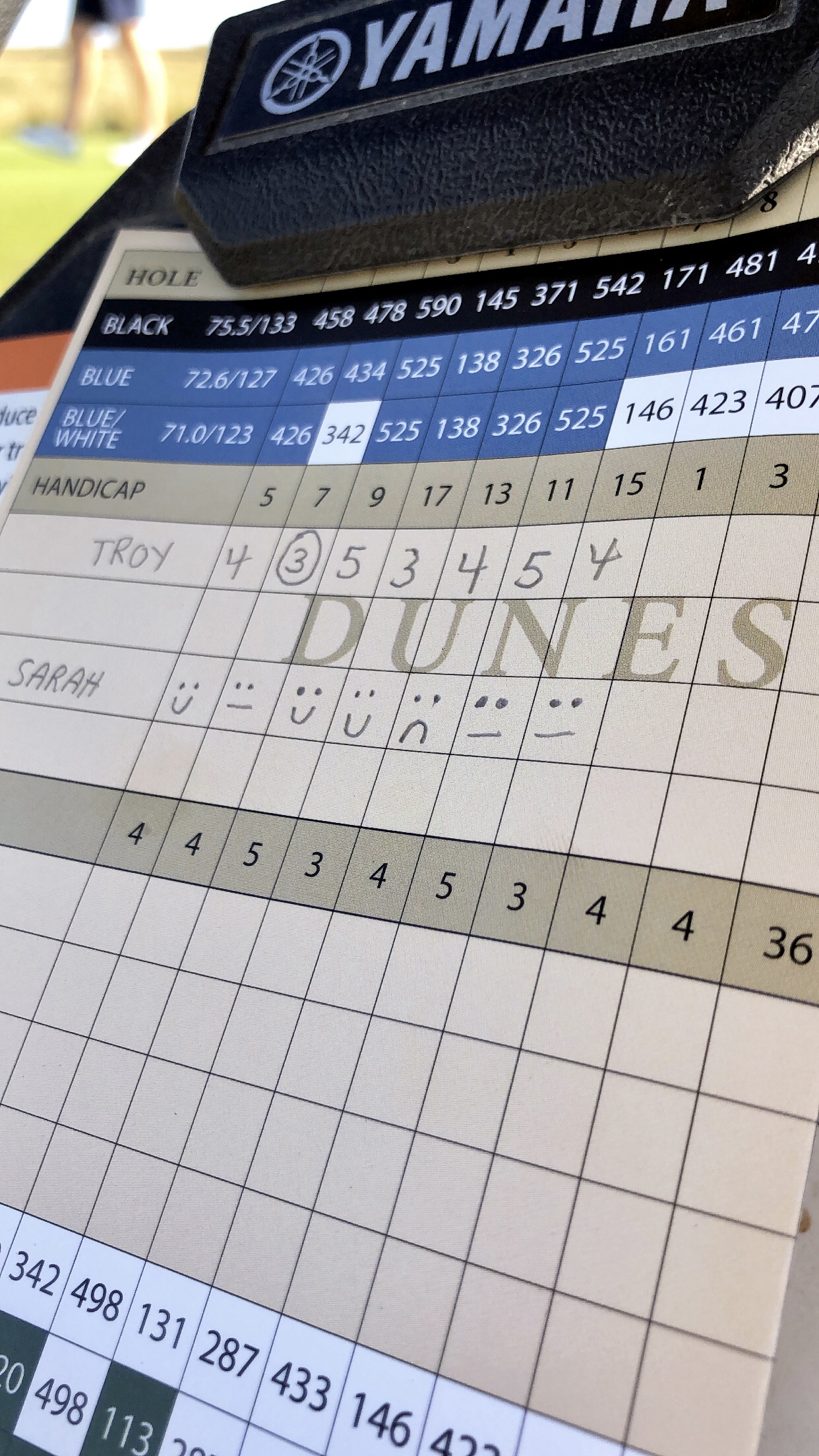 Troy and Sarah Klongerbo golfing score card
