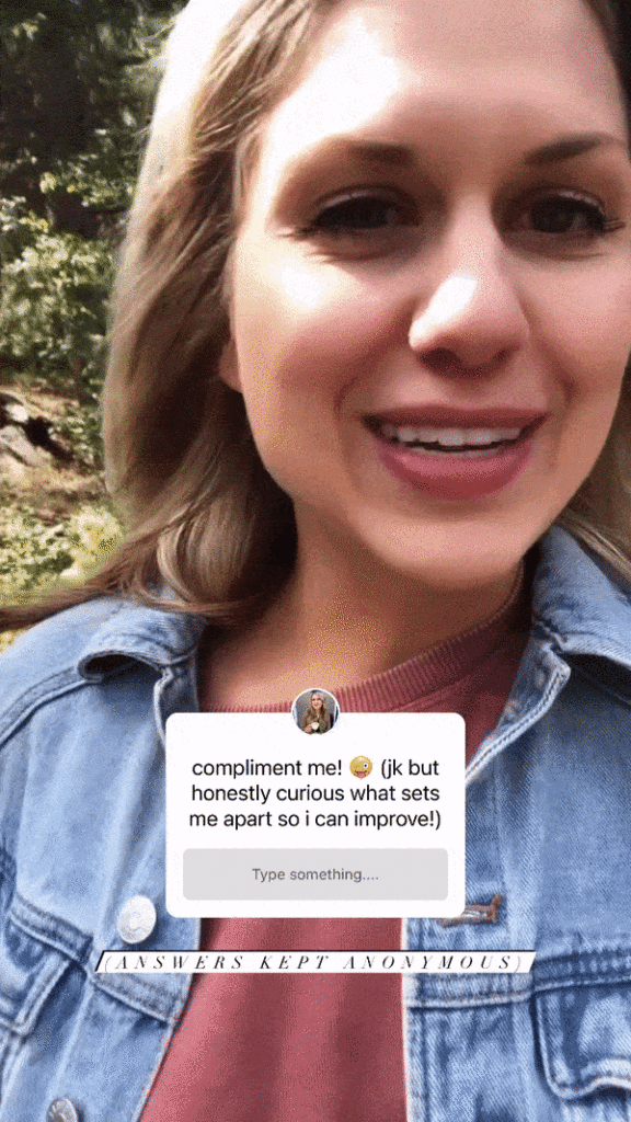 Sarah Klongerbo asking for business feedback on Instagram