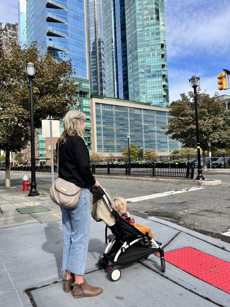 Sarah Klongerbo driving a stroller in NYC