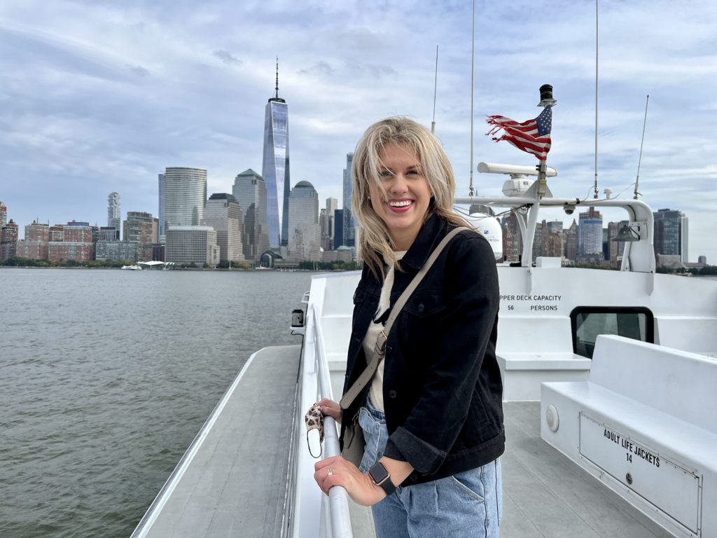 Sarah Klongerbo on a ferry to NYC