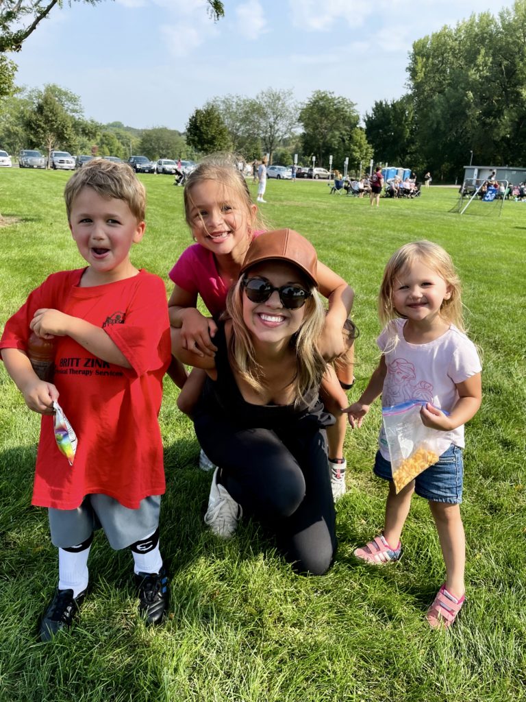 Sarah Klongerbo and some of her nieces and nephews at a soccer game