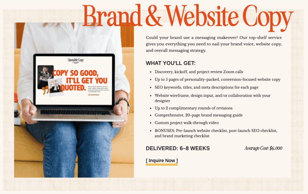 Graphic for the Brand & Website Copy service for creative businesses