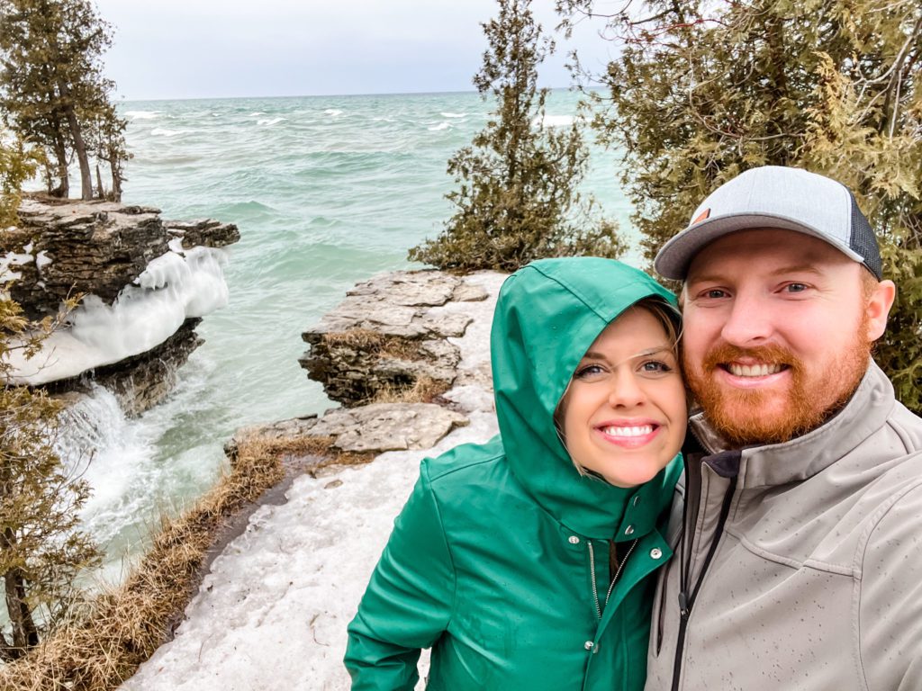 Troy and Sarah Klongerbo checking out Door County, Wisconsin, on a rainy March day.