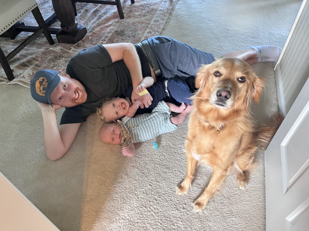 Troy Klongerbo and his boys and dog